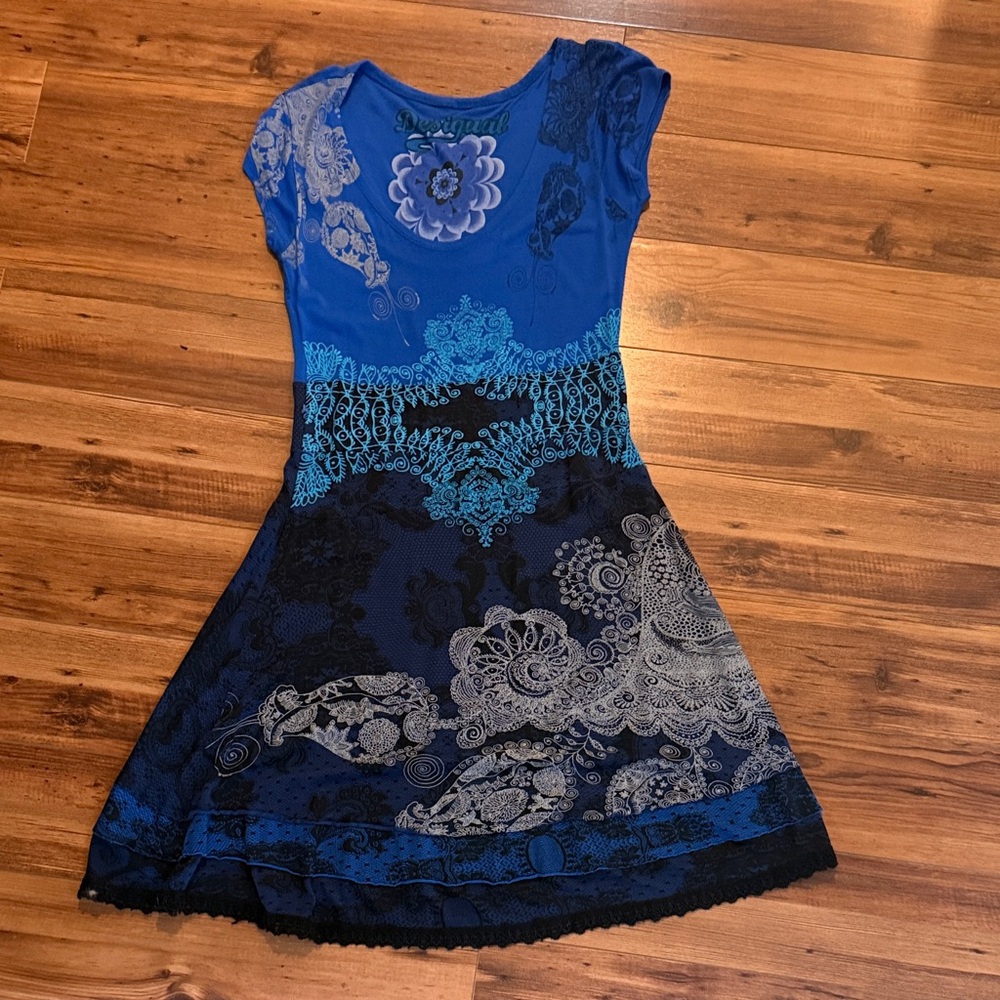 Desigual Blue Floral & Paisley Mini Dress